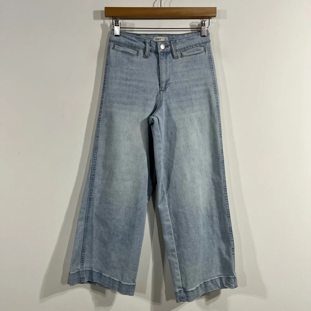 OAT NY Relaxed Wide Leg Crop Jeans Light Wash Denim Womens 24 Streetwear Boho